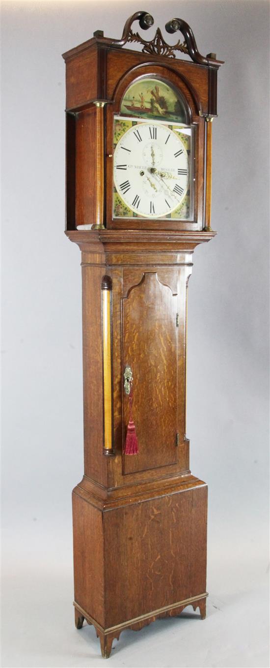 George Maule of Wooler. An early 19th century inlaid oak eight day longcase clock, 7ft 2in.